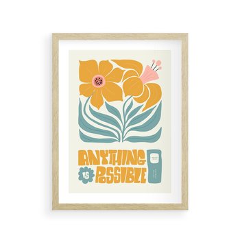 Plakat w ramie 50x70 - Kolorowa Harmonia - sztuka nowoczesna, pastelowe kwiaty - rama drewno