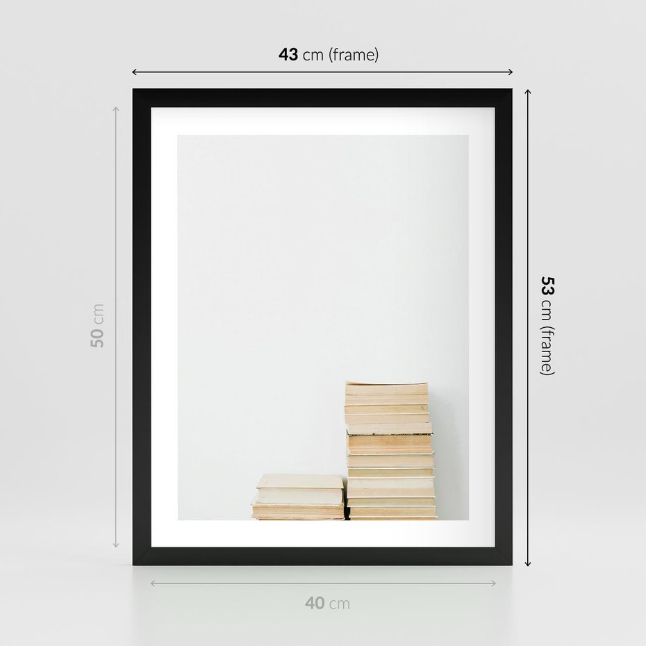 Plakat w ramie 40x50 - Stos Zakurzonych Opowieści - stos książek, ksiązki na stosie - rama czarna