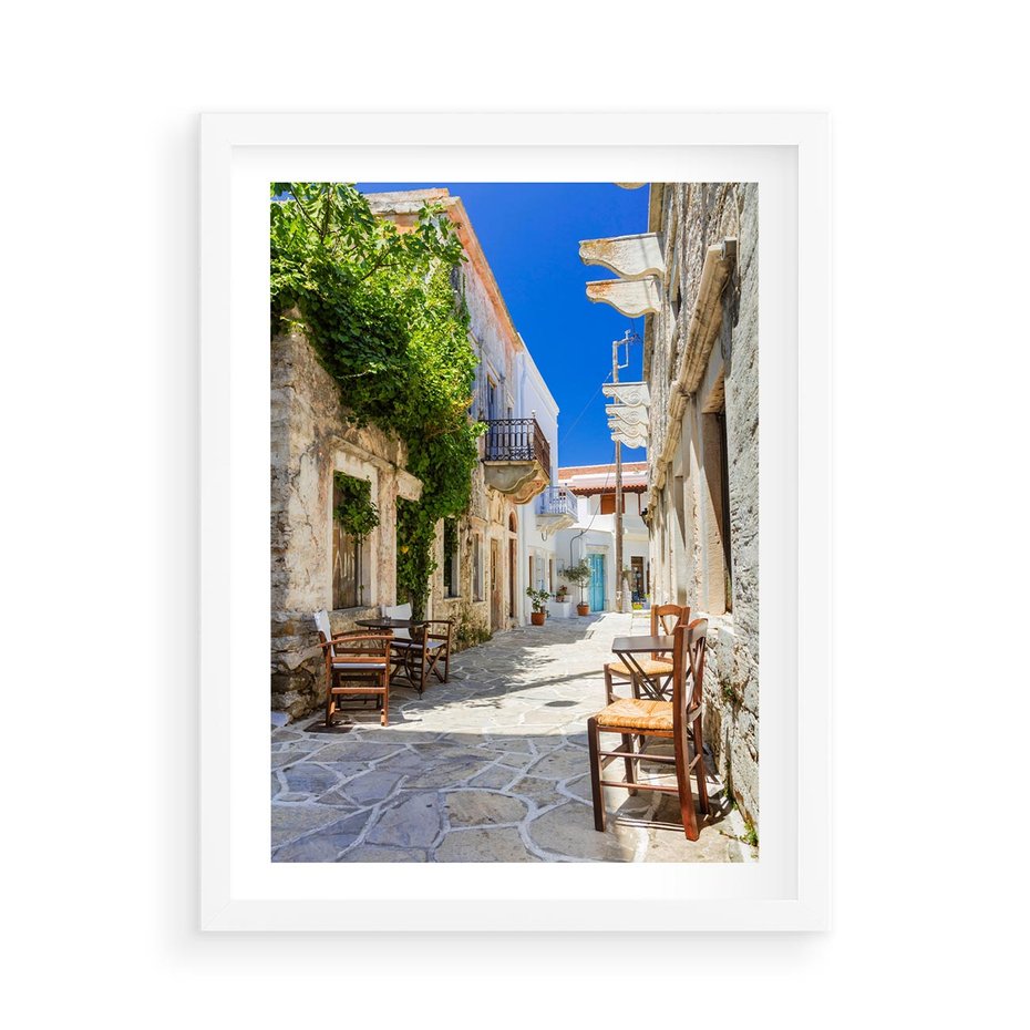 Plakat w ramie 50x70 - Magiczny Spacer - uliczka, perspektywa - rama biała