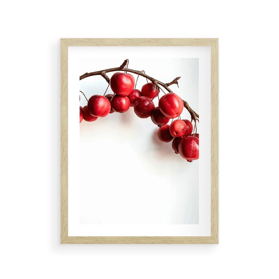 Plakat w ramie 30x40 - Jesienne Owoce - jarzębina, czerwone owoce - rama drewno