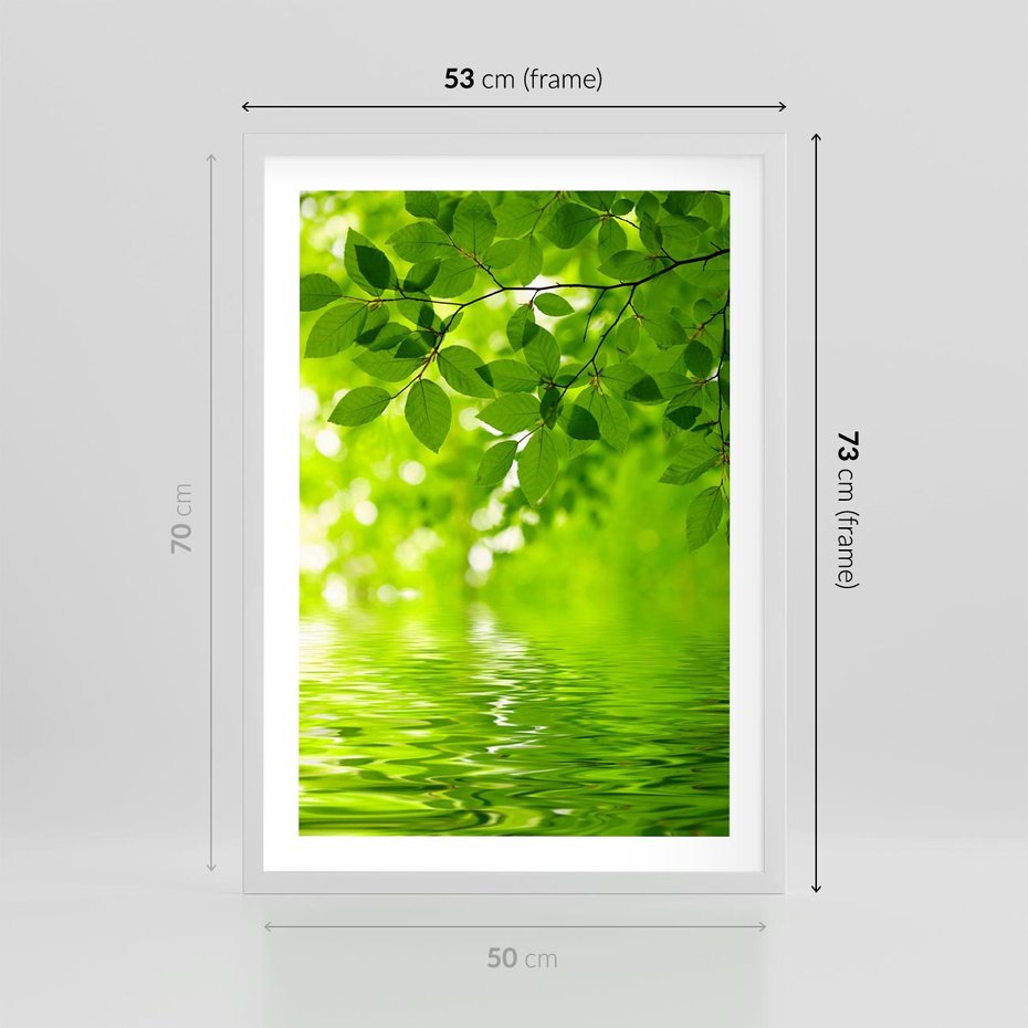 Plakat w ramie 50x70 - Liście w Wodzie - liście, woda - rama biała