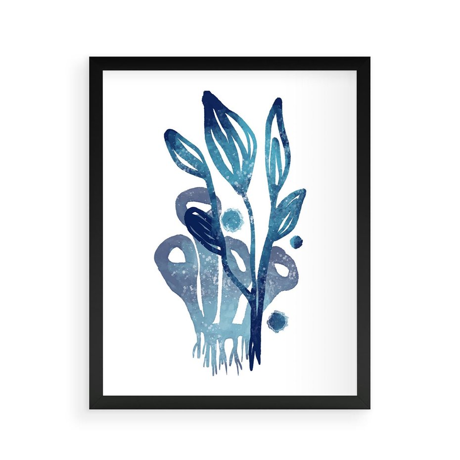 Plakat w ramie 40x50 - Akwarelowy Błękit - pastelowy, abstrakcyjny plakat - rama czarna
