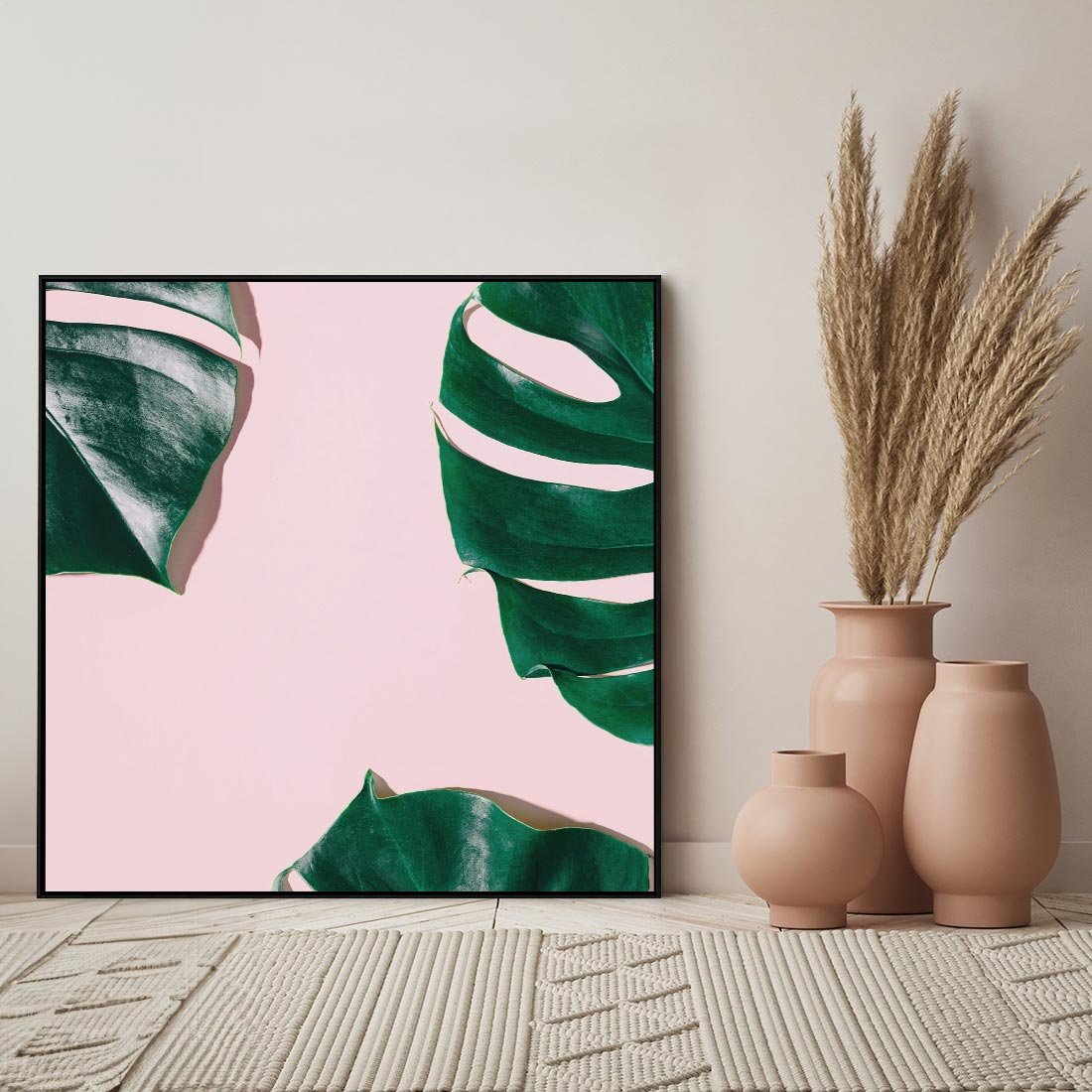 Obraz w ramie 50x50 - Siła Natury - liście, monstera - rama czarna