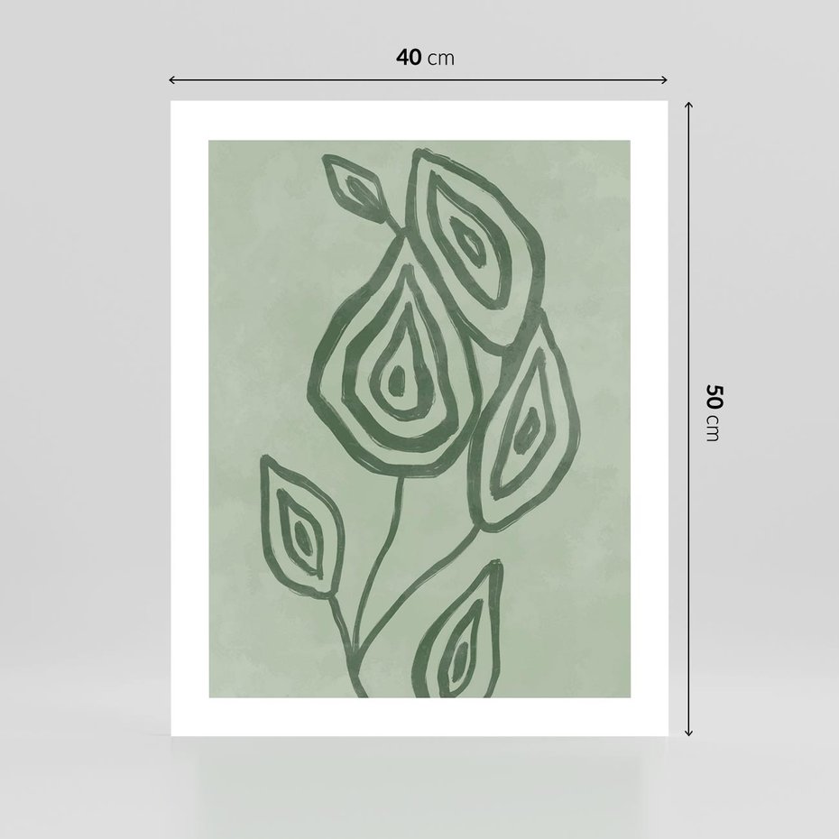Plakat bez ramy 40x50 - Szmaragdowy Oddech - abstrakcyjne delikatne zielone linie, podobne do gałęzi kwiatów