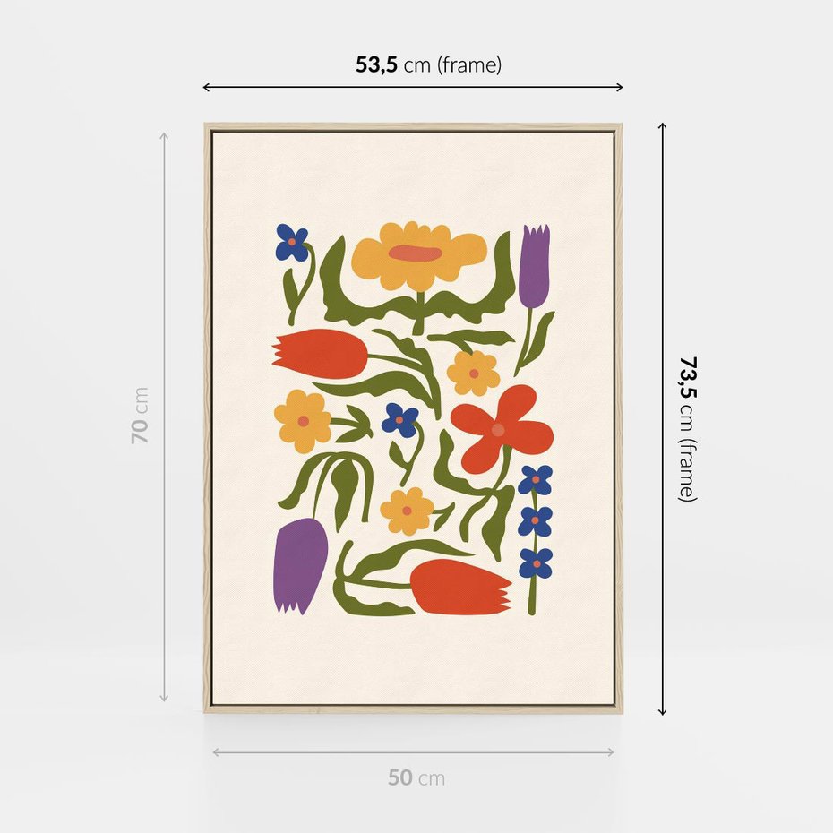 Obraz w ramie 50x70 - Minimalistyczna Harmonia - kwiaty, sztuka nowoczesna - rama drewno