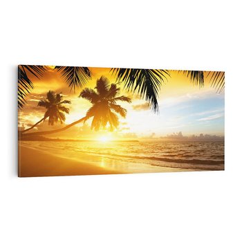 Obraz na płótnie 140x70 - Sielska plaża z palmami i morzem - plaża, morze