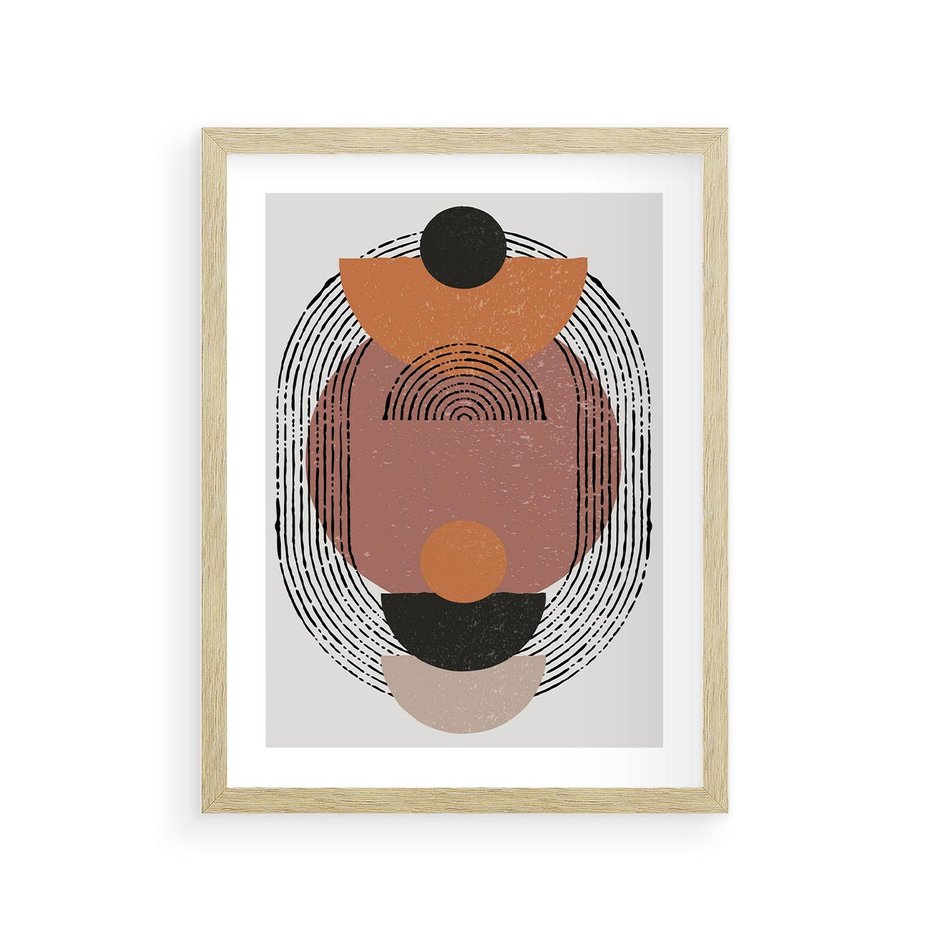 Plakat w ramie 30x40 - Abstrakcja w Odcieniach Brązu i Beżu - geometria, abstrakcyjna grafika - rama drewno