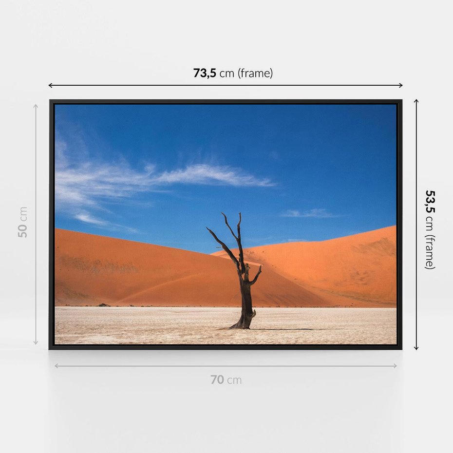Obraz w ramie 70x50 - Słońce i Suche Drzewo - pustynia, suche - rama czarna