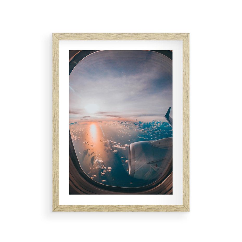Plakat w ramie 30x40 - Widok z Góry - fotografia, zdjecie z okna samolotu - rama drewno