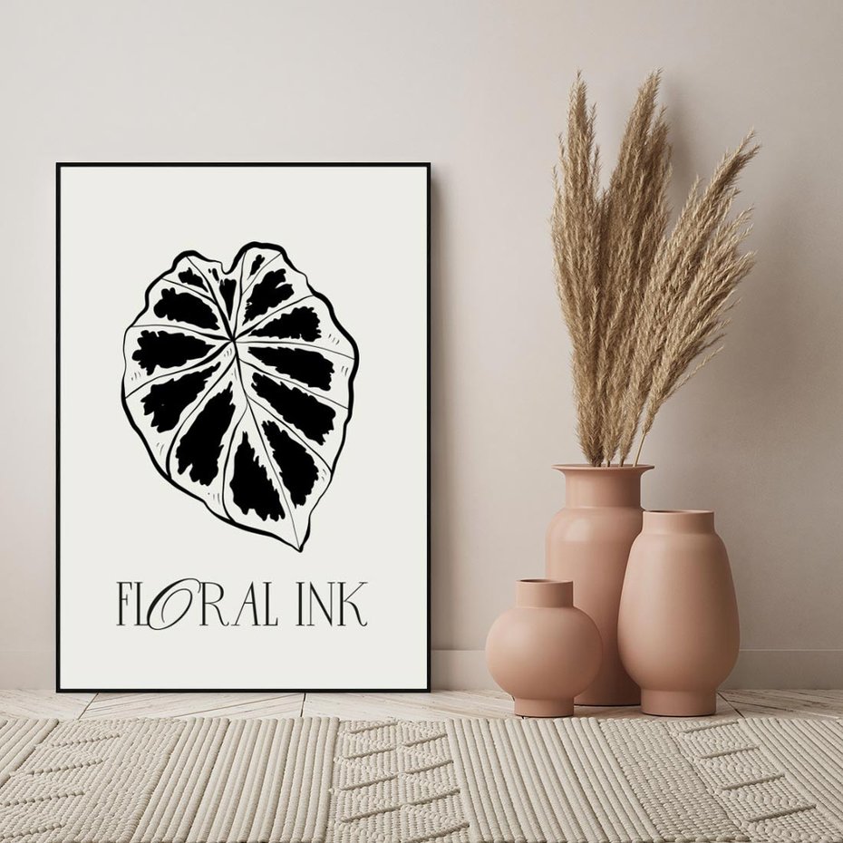 Obraz w ramie 70x100 - Zapisane na liściach wspomnienia - liść, czarny kontur na jasnym tle - rama czarna