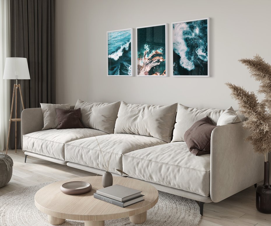 Zestaw obrazy w ramie 50x70 galeria - Morze, ocean, fale, woda - rama biała