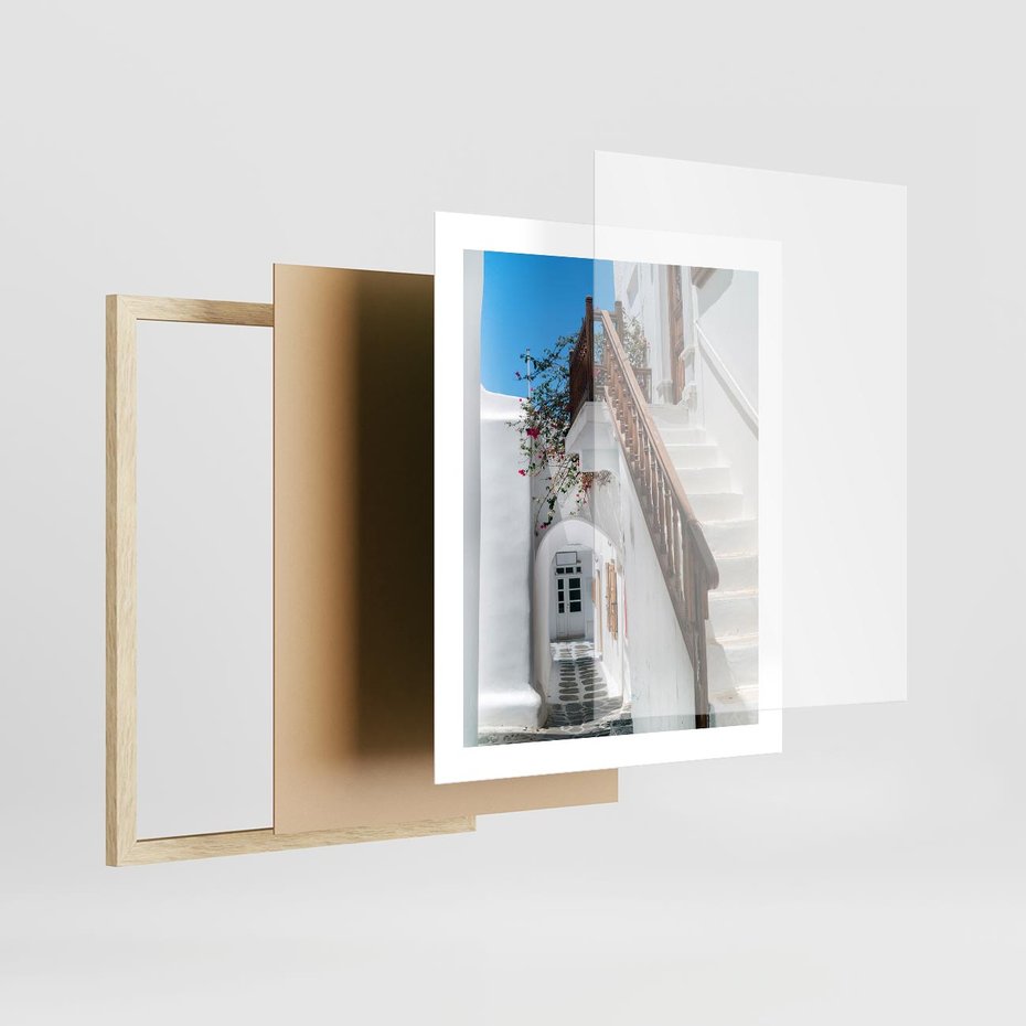 Plakat w ramie 40x50 - Schody Uliczką W dół - schody, uliczka - rama drewno
