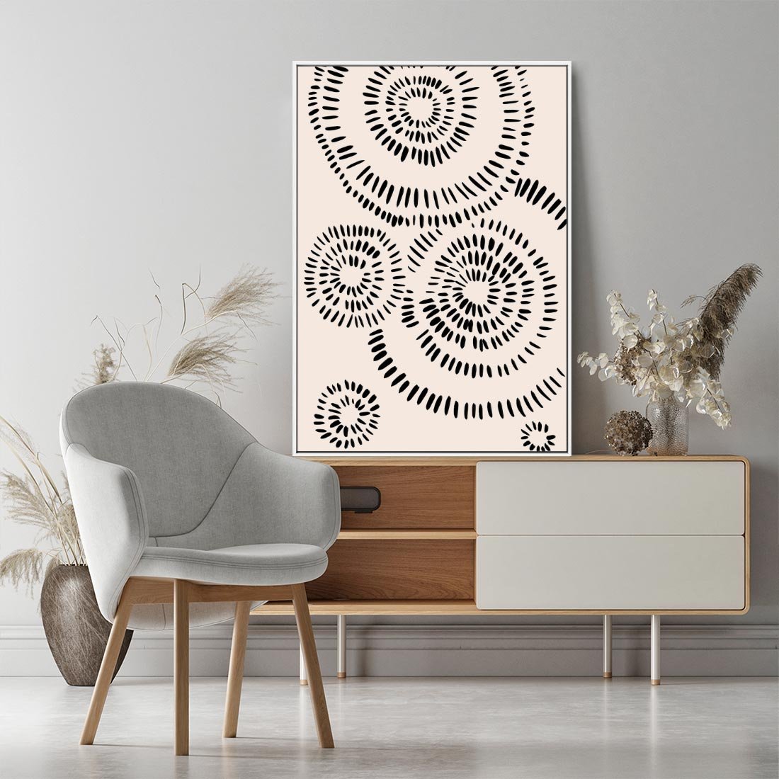 Obraz w ramie 80x120 - Abstrakcyjne Wnętrza - minimalistyczne kształty, odbicia - rama biała