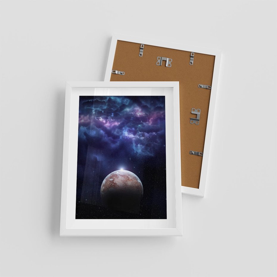 Plakat w ramie 30x40 - Kosmos - Ziemia i Księżyc - kosmos, ziemia - rama biała