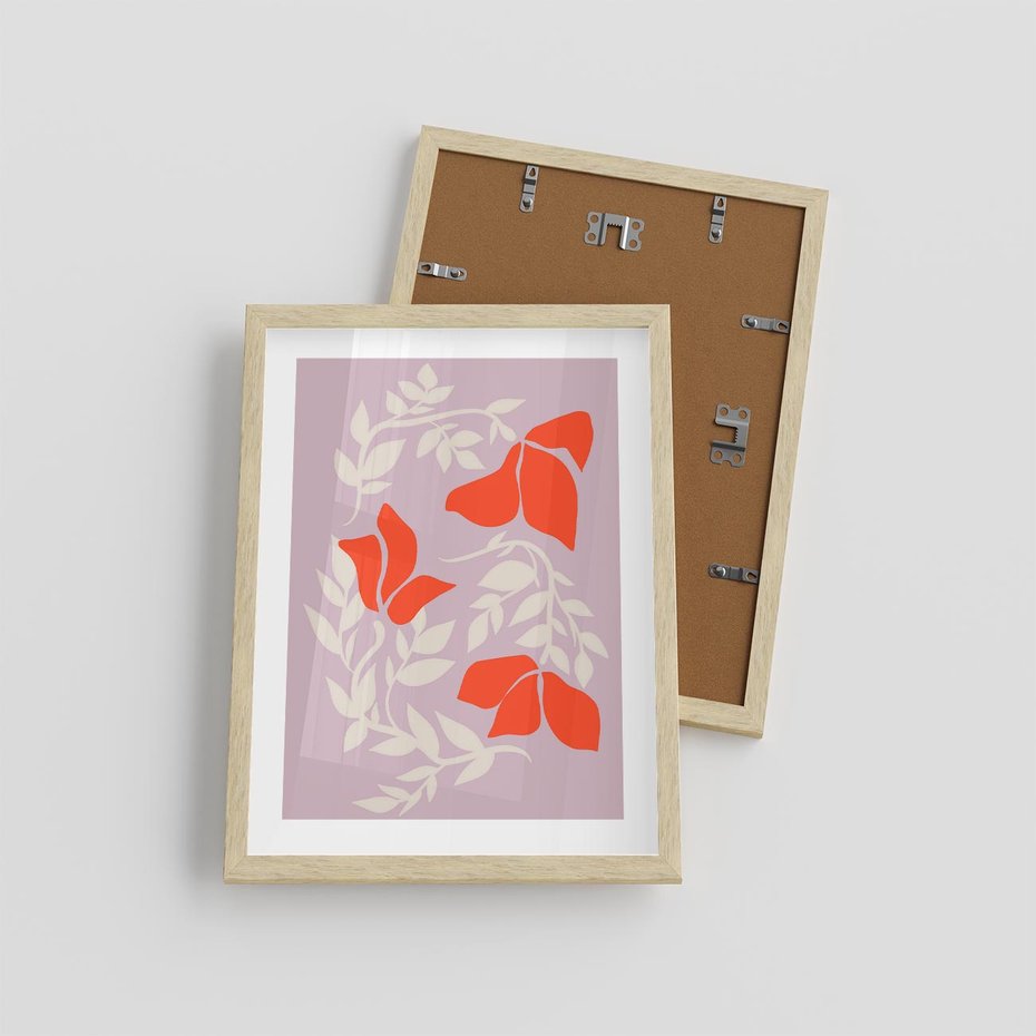 Plakat w ramie 30x40 - Kwiatowa Kreatywność - nowoczesny plakat, roślinne motywy - rama drewno