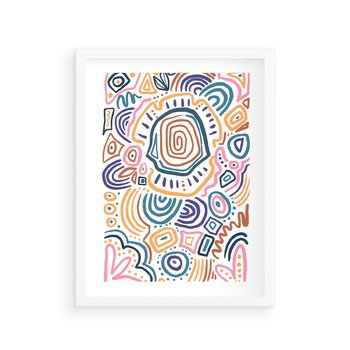 Plakat w ramie 30x40 - Strukturalne Odbicia Boho - kolorowe etniczne wzory, tęczowe żywe kolory - rama biała