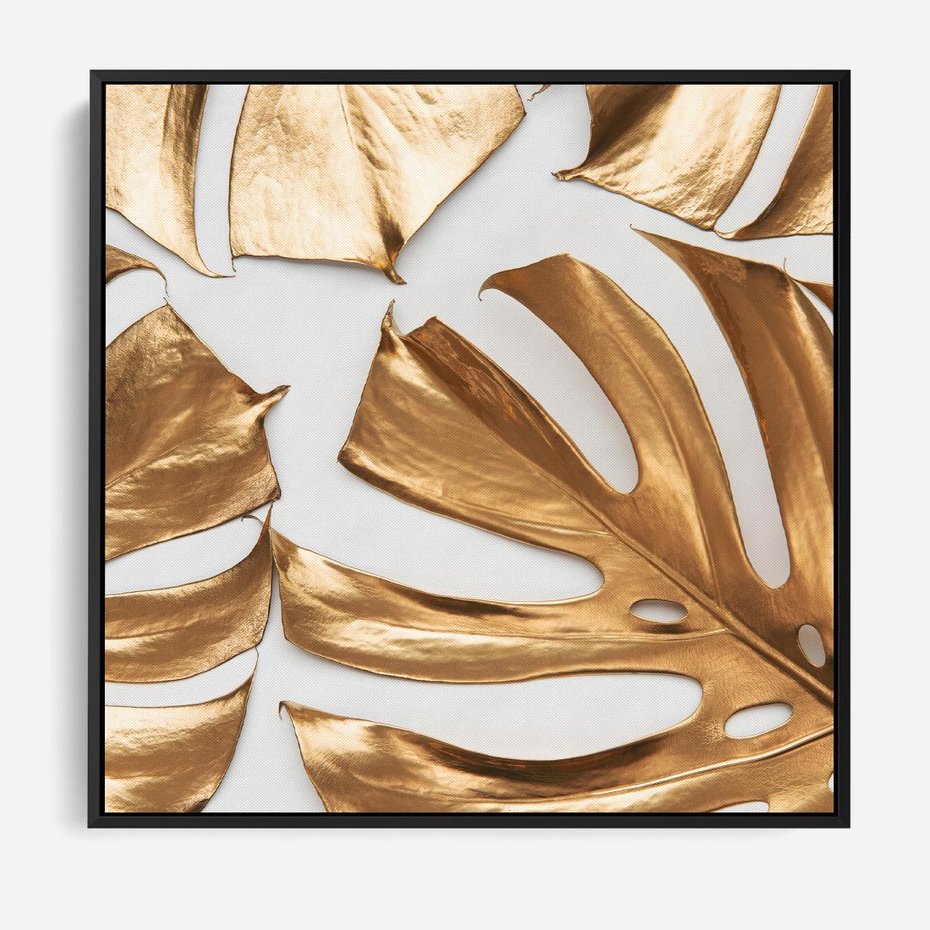 Obraz w ramie 50x50 - Siła Natury - złote, liście - rama czarna