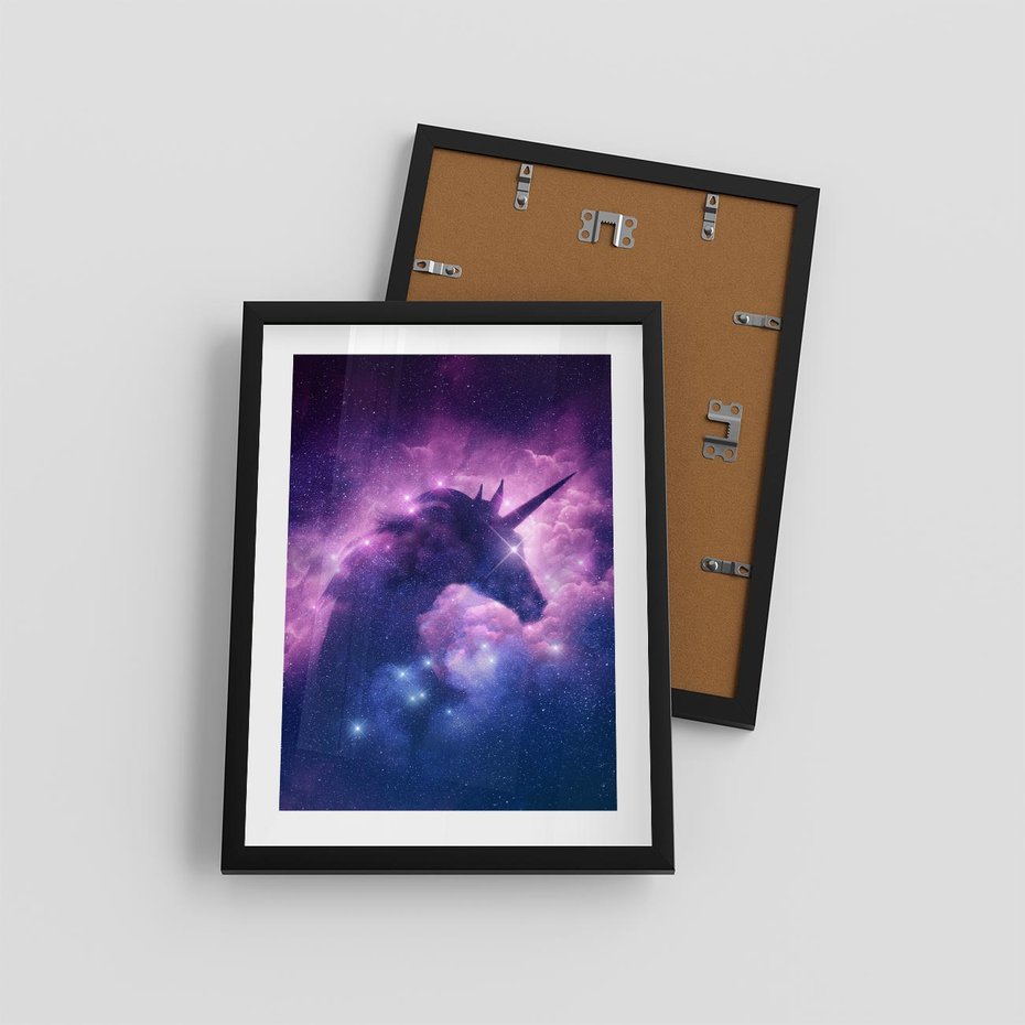 Plakat w ramie 30x40 - Mityczna podróż - kosmos, jednorożec - rama czarna