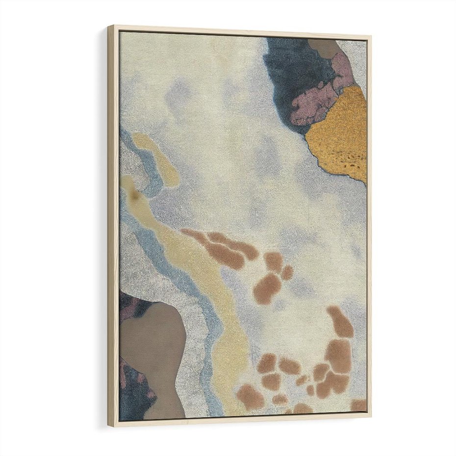 Obraz w ramie 80x120 - Melancholijne oddechy pędzla - abstrakcyjne formy, zgaszone kolory - rama drewno