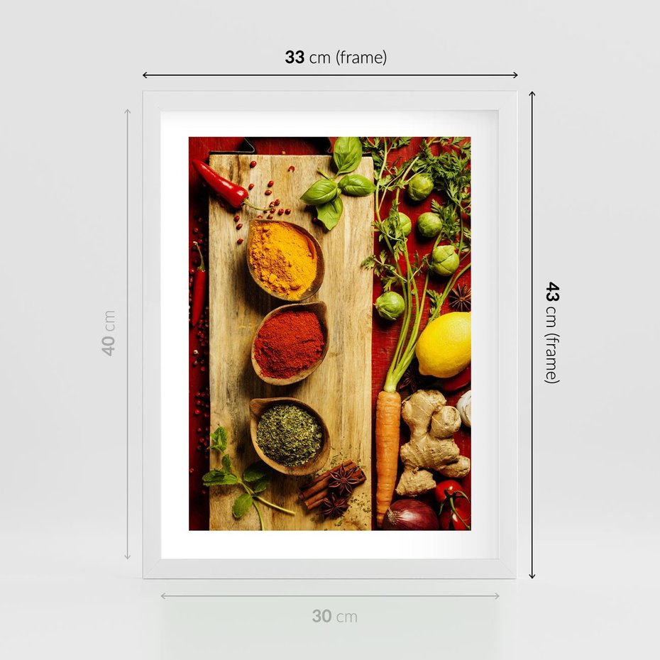 Plakat w ramie 30x40 - Smakowy Zmysł - przyprawy, kuchnia - rama biała