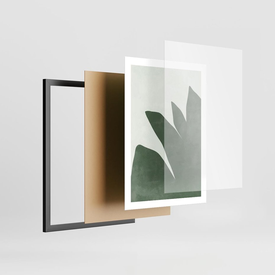 Plakat w ramie 50x70 - Oaza Harmonii - abstrakcyjny kształt, zielony plakat - rama czarna
