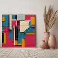 Obraz w ramie 50x50 - Przejście przez labirynt myśli - kolorowa abstrakcja, instalacja z prostokątów i lini - rama drewno