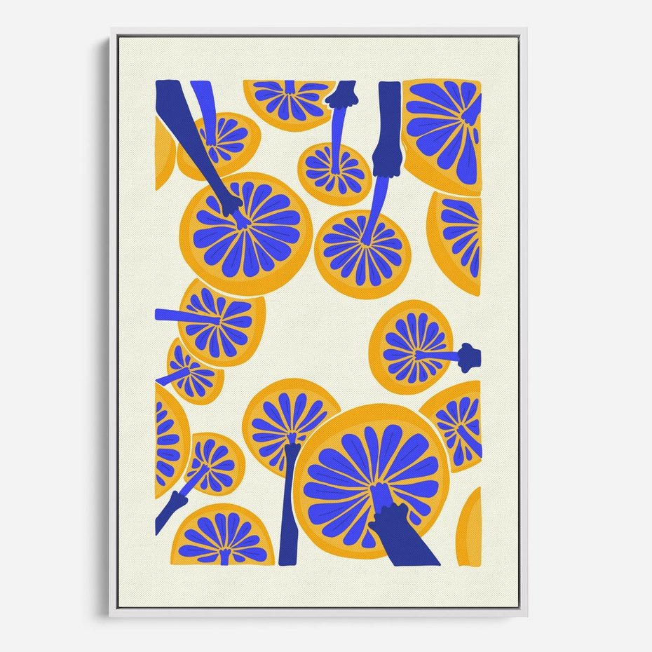 Obraz w ramie 80x120 - Malowane w słońcu - abstrakcyjna kompozycja, grzyby - rama biała