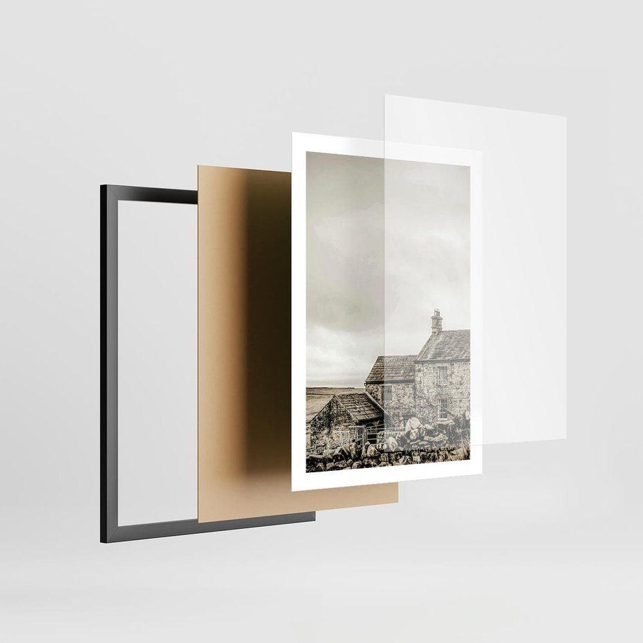 Plakat w ramie 50x70 - Kamienny Dom w Odcieniach Sepii - stary kamienny dom, odcienie sepii - rama czarna