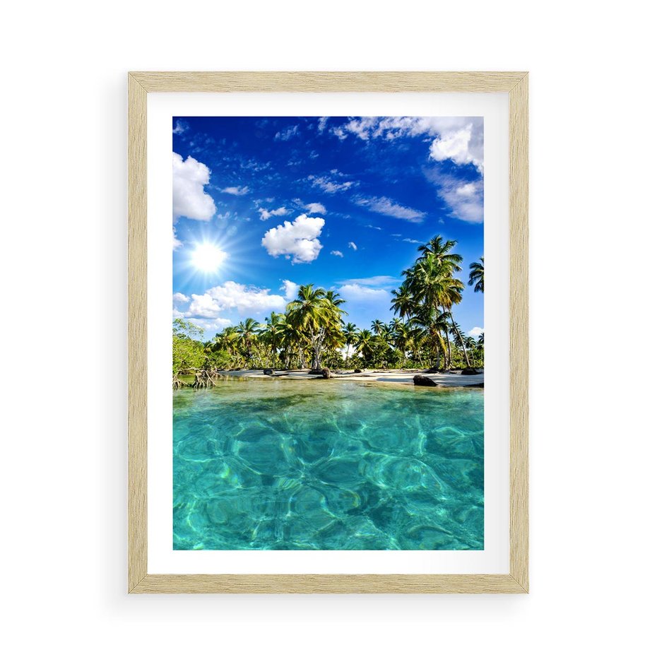 Plakat w ramie 50x70 - Rajskie wakacje na plaży - plaża, wakacje - rama drewno