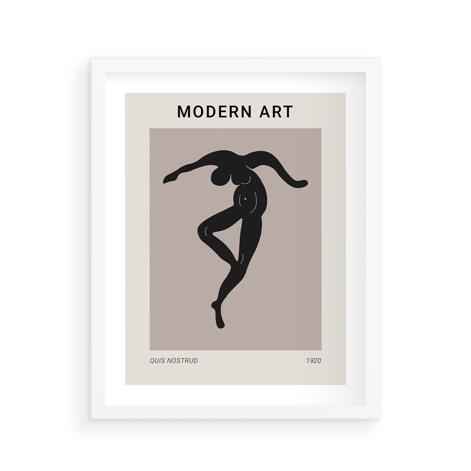 Plakat w ramie 40x50 - Modernistyczna Wizja - plakat modern, czarna postać - rama biała