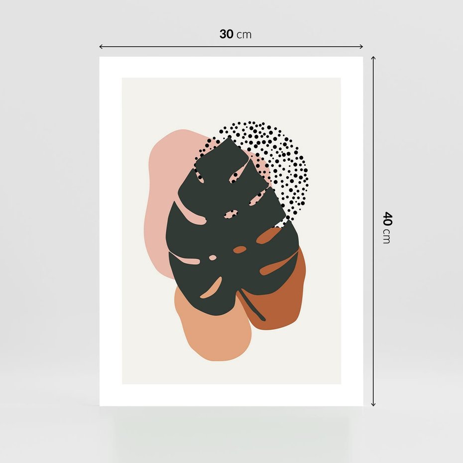 Plakat bez ramy 30x40 - Minimalizm w Liściach Monstery: Plamy i Kropki - minimalizm, monstera plamy