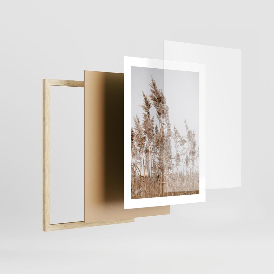 Plakat w ramie 30x40 - Boho Urok - trawy, pampas - rama drewno