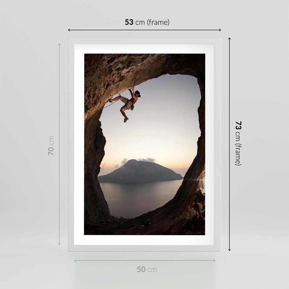 Plakat w ramie 50x70 - Wspinaczka na Wysokie Góry - wspinaczka, góry - rama biała