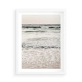 Plakat w ramie 50x70 - Szarość Morza - morze, fale - rama biała