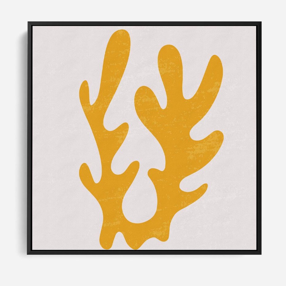 Obraz w ramie 50x50 - Abstrakcyjna Synergia - abstrakcyjna żółta forma, minimalizm - rama czarna