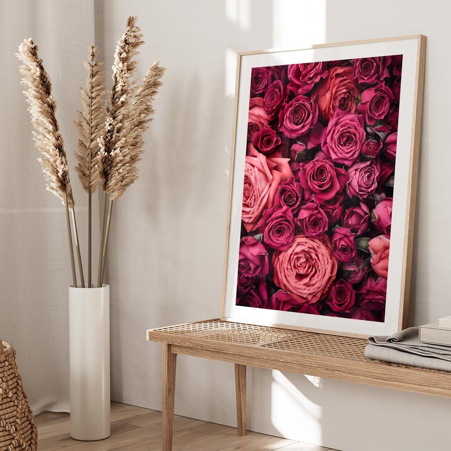 Plakat w ramie 30x40 - Róże - piękno kwiatów - róże, kwiaty - rama drewno