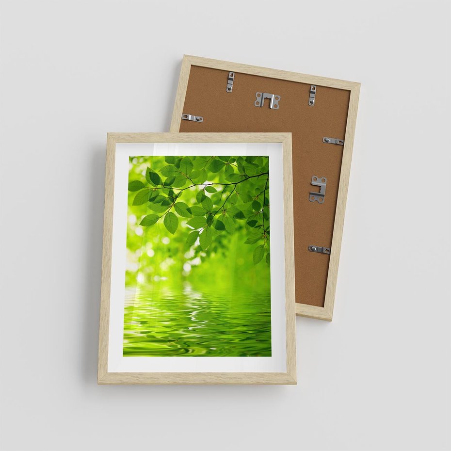 Plakat w ramie 30x40 - Liście w Wodzie - liście, woda - rama drewno