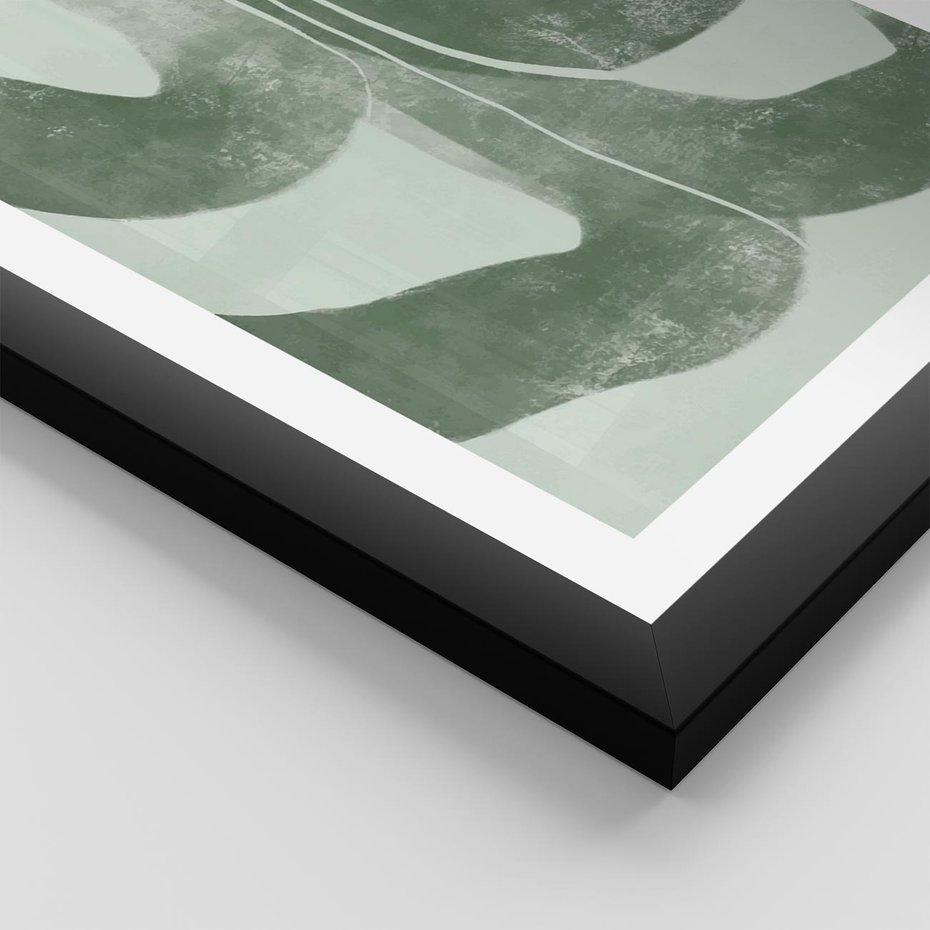 Plakat w ramie 30x40 - Nurtująca Kompozycja Zieleni - abstrakcyjne delikatne zielone linie, podobne do gałęzi kwiatów - rama czarna