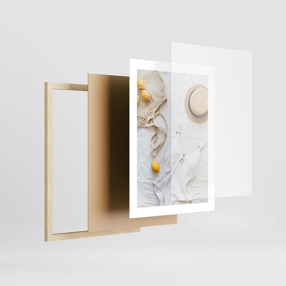 Plakat w ramie 30x40 - Moda na Wakacje: Cytrynowy Urok - kompozycja letnia, fashion - rama drewno