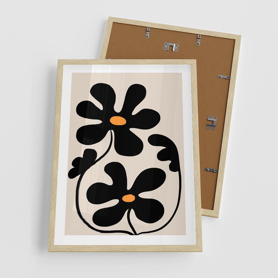 Plakat w ramie 50x70 - Wyjątkowość Boho - minimalistyczny abstrakcyjny obraz, prymitywne kwiaty - rama drewno