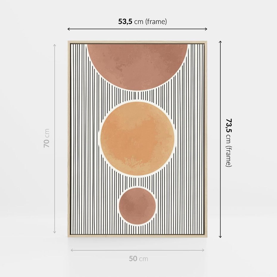 Obraz w ramie 50x70 - Taniec Linii - abstrakcyjna nowoczesna sztuka, koła okręgi - rama drewno