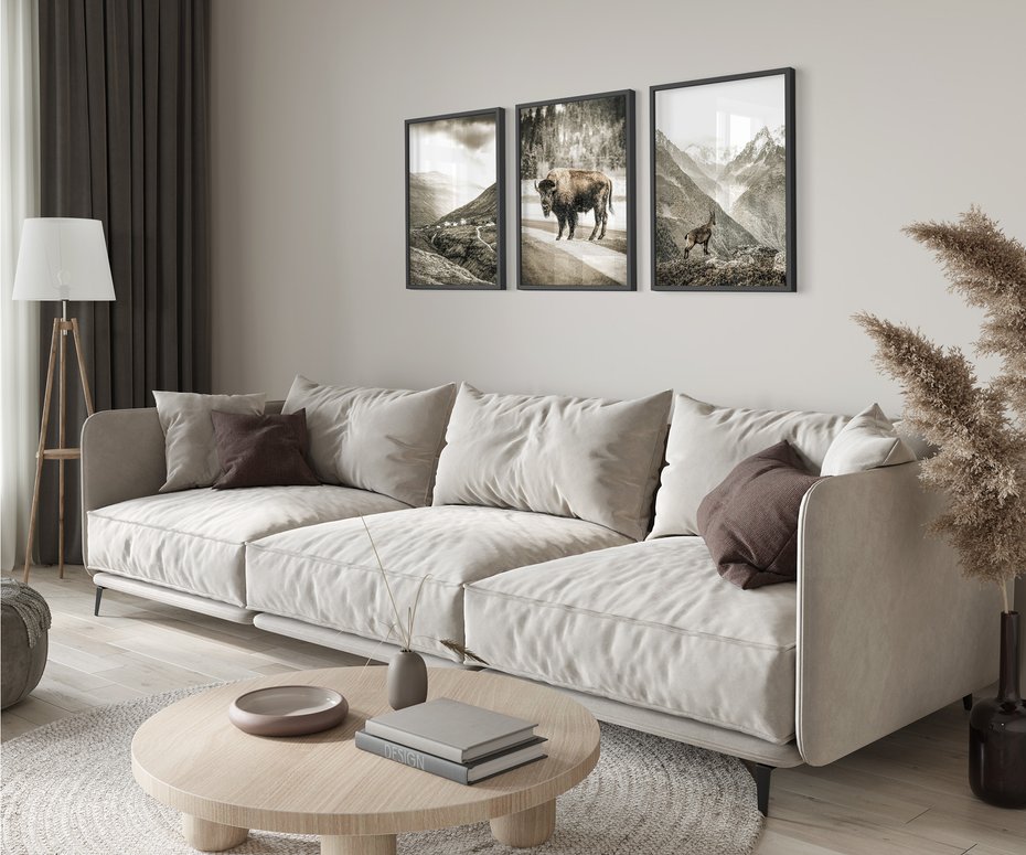 Zestaw obrazy w ramie 40x50 galeria - Góry, bizon, kozica - rama czarna