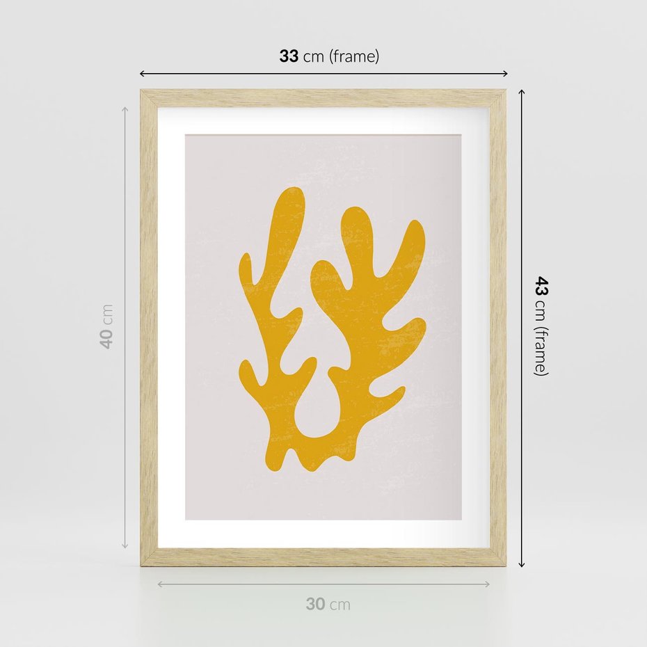 Plakat w ramie 30x40 - Abstrakcyjna Synergia - abstrakcyjna żółta forma, minimalizm - rama drewno