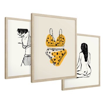 Zestaw obrazy w ramie 40x50 galeria - Kobiece, plakaty, bielizna, garderoba - rama drewno