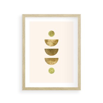 Plakat w ramie 50x70 - Harmonijne Odbicia - geometryczne złote kształty, tekstura - rama drewno