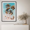 Plakat w ramie 40x50 - Egzotyczna Koszykówka - palmy na tle nieba, koszykówka - rama czarna