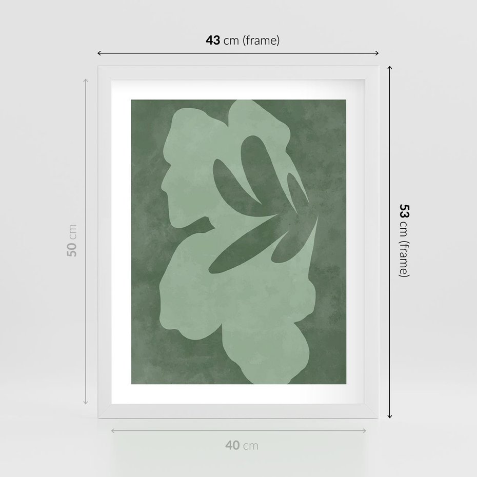 Plakat w ramie 40x50 - Kształty Zieleni - abstrakcyjny kształt, zielony plakat - rama biała