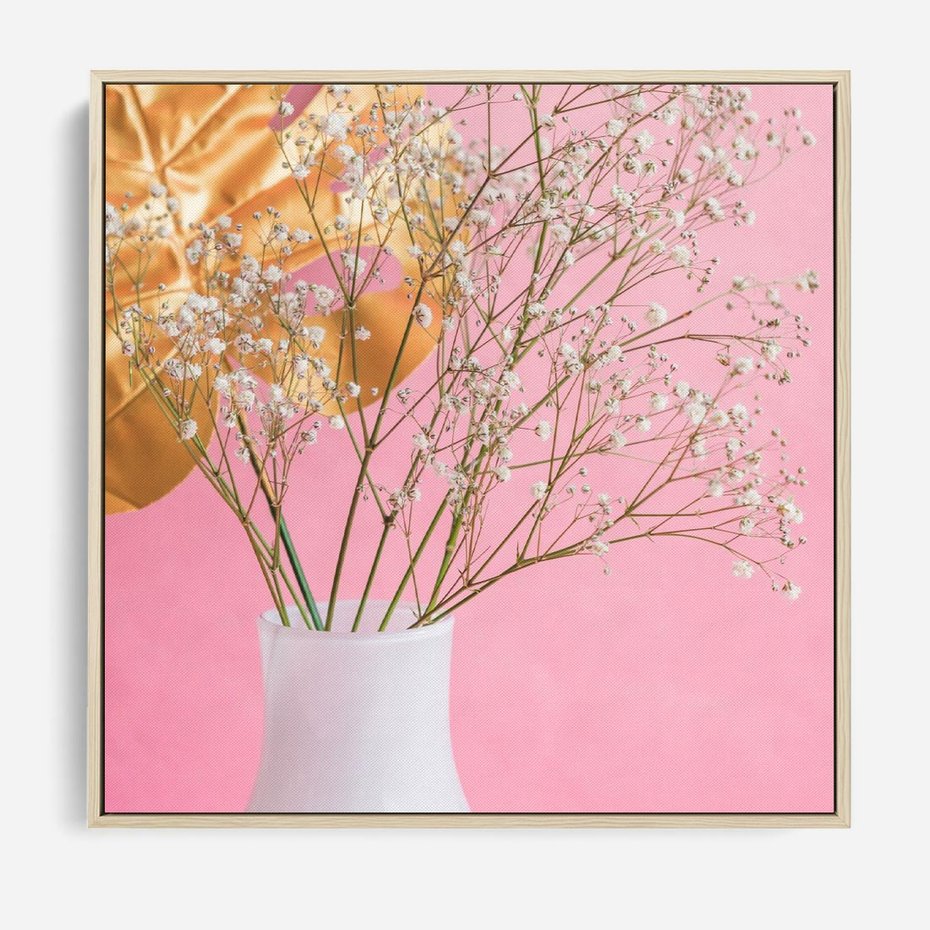 Obraz w ramie 80x80 - Przyjemność Złotej Natury - złote, liście - rama drewno