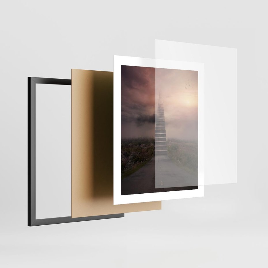 Plakat w ramie 40x50 - Wędrówka po malowniczej drodze - droga, schody - rama czarna