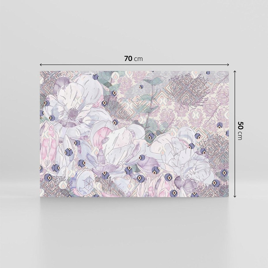 Obraz na płótnie 70x50 - Malowane oddechy istnienia - pomieszane tekstury, kwiatowe elementy